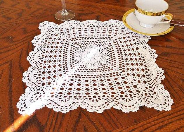 White Square Crochet Lace Doilies. 14" Square Crochet. Each